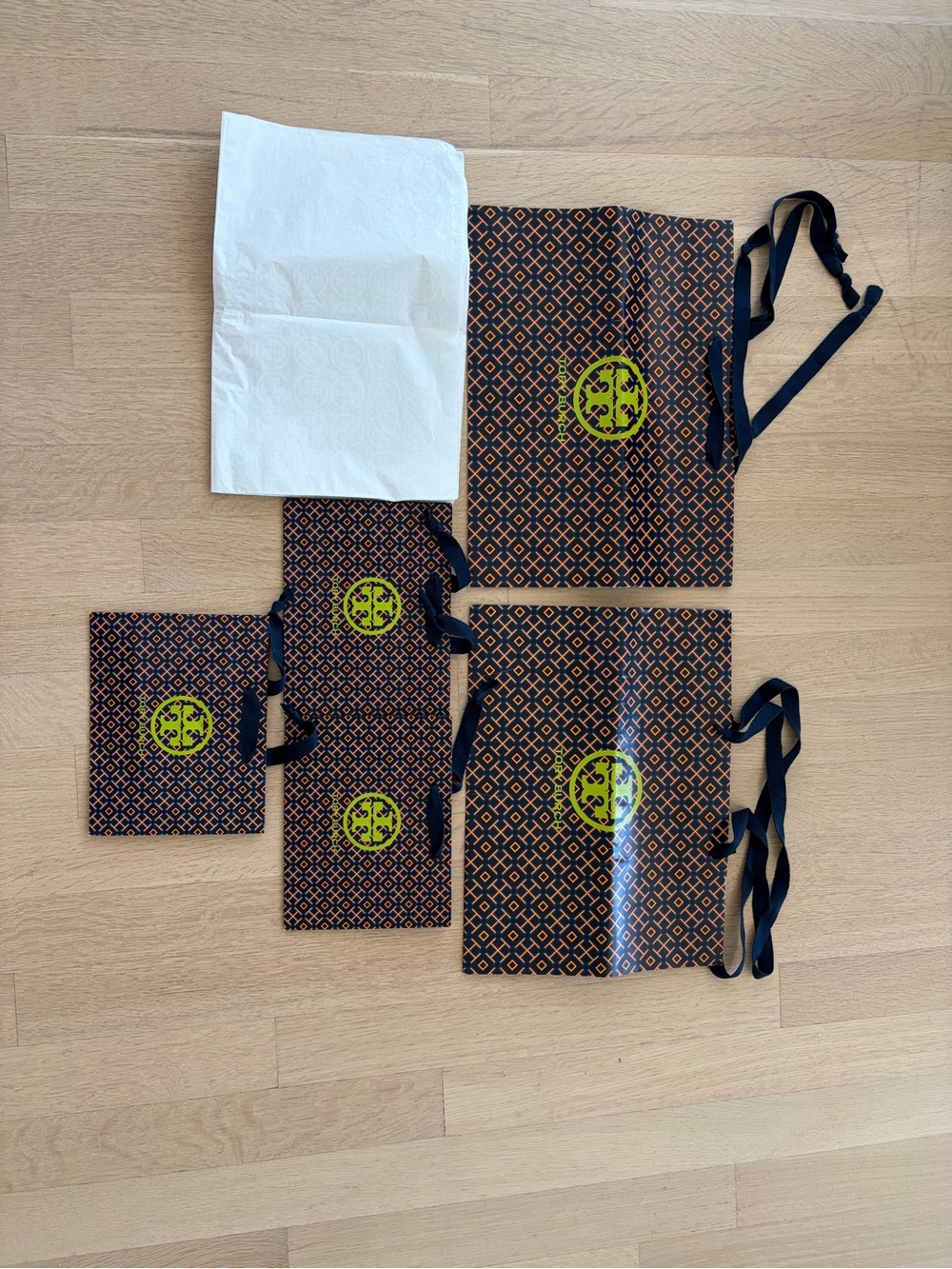 Tory Burch Brown & Hot Pink Logo Gift/Shopping Bags with Navy Handles